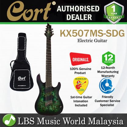 Cort KX507MS Multi Scale 7 String Electric Guitar Poplar Burl Top and Fishman HH Pickup With Bag - Star Dust Green (KX507)
