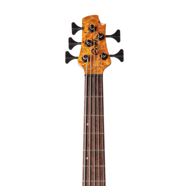 Cort A5 Plus SC 5 String Electric Bass Guitar Poplar Burl Top Ash Body - Amber Open Pore