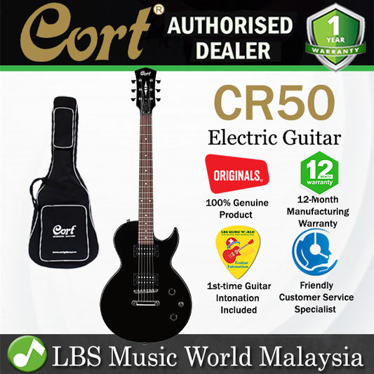 Cort CR50 Classic Rock Electric Guitar Jatoba Fretboard and HH Pickup with Bag - Black (CR 50)