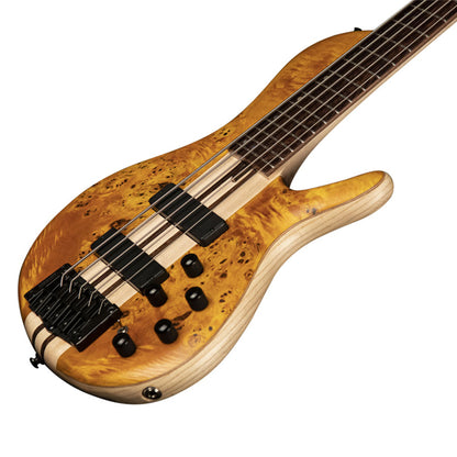 Cort A5 Plus SC 5 String Electric Bass Guitar Poplar Burl Top Ash Body - Amber Open Pore