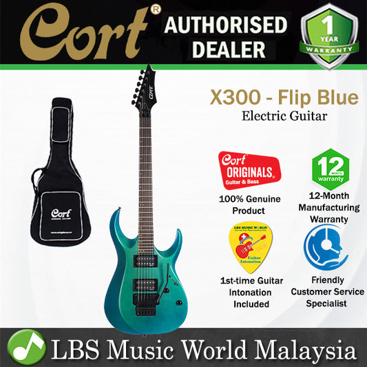 Cort X300 Electric Guitar with EMG Pickup, FloydRose Tremolo and Rosewood American Basswood - Flip Blue (X 300)