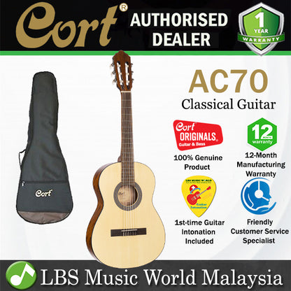 Cort AC70 3/4 Spruce Top Classical Guitar With Bag - Open Pore (AC 70)