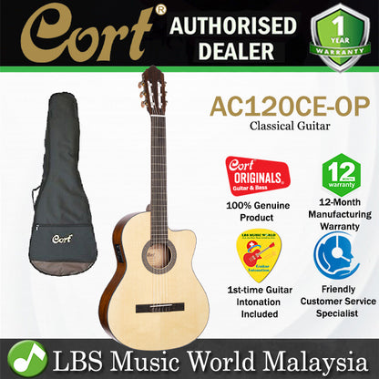 Cort AC120CE Spruce Top Classical Guitar With Bag and Pickup - Open Pore (AC120 CE)