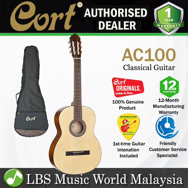 Cort AC100 Classic Body Spruce Top Classical Guitar With Bag - Open Pore (AC 100)
