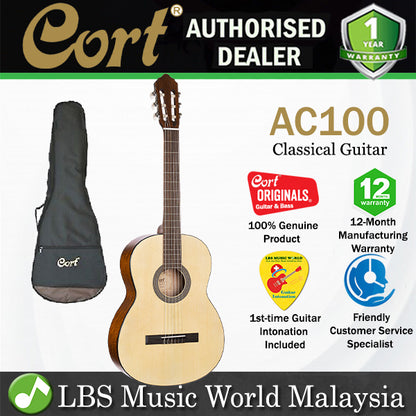 Cort AC100 Classic Body Spruce Top Classical Guitar With Bag - Open Pore (AC 100)