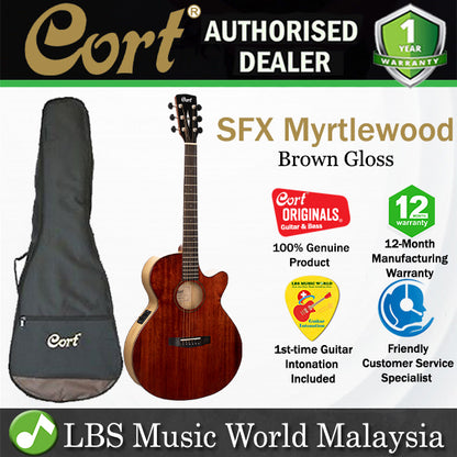 Cort SFX-Myrtlewood Solid Top Torrefied Acoustic Electric Guitar With Bag - Brown Gloss (SFX Myrtlewood)