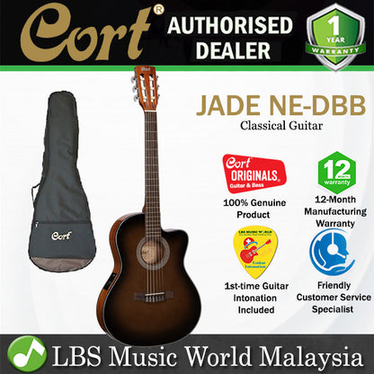 Cort Jade E Nylon Classic Cutaway Spruce Top Classical Guitar With Bag and Pickup - Dark Brown Burst