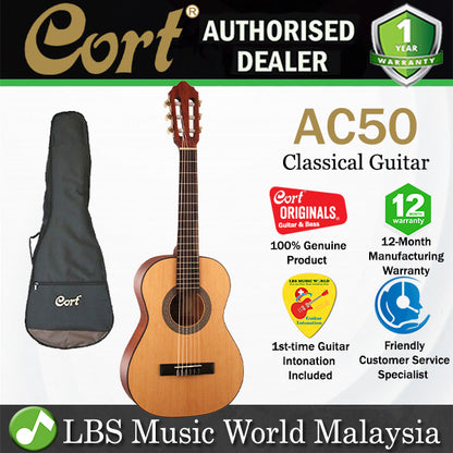 Cort AC50 1/2 Spruce Top Classical Guitar With Bag - Open Pore (AC 50)