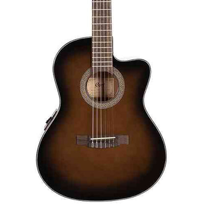Cort Jade E Nylon Classic Cutaway Spruce Top Classical Guitar With Bag and Pickup - Dark Brown Burst