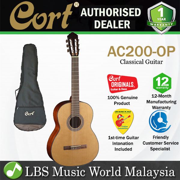 Cort AC200 Classic Body Solid Spruce Top Classical Guitar With Bag - Open Pore