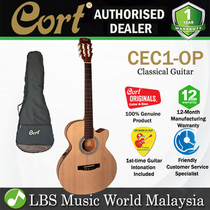 Cort CEC1 SFX Cutaway Body Spruce Top Classical Guitar With Bag and Pickup - Open Pore