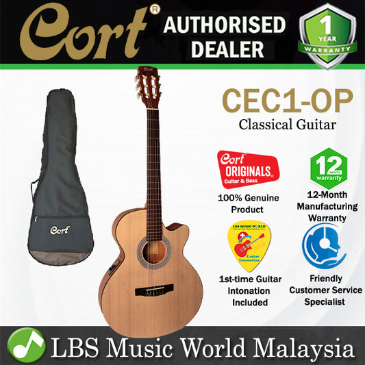 Cort CEC1 SFX Cutaway Body Spruce Top Classical Guitar With Bag and Pickup - Open Pore