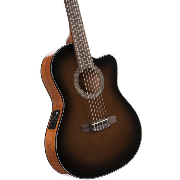 Cort Jade E Nylon Classic Cutaway Spruce Top Classical Guitar With Bag and Pickup - Dark Brown Burst