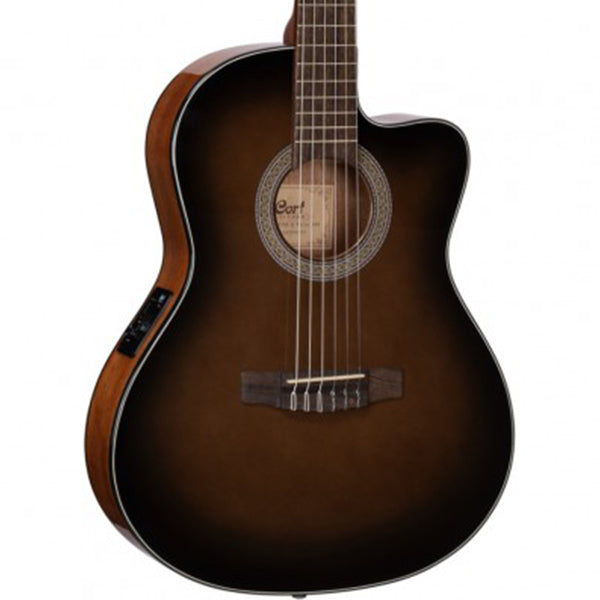 Cort Jade E Nylon Classic Cutaway Spruce Top Classical Guitar With Bag and Pickup - Dark Brown Burst