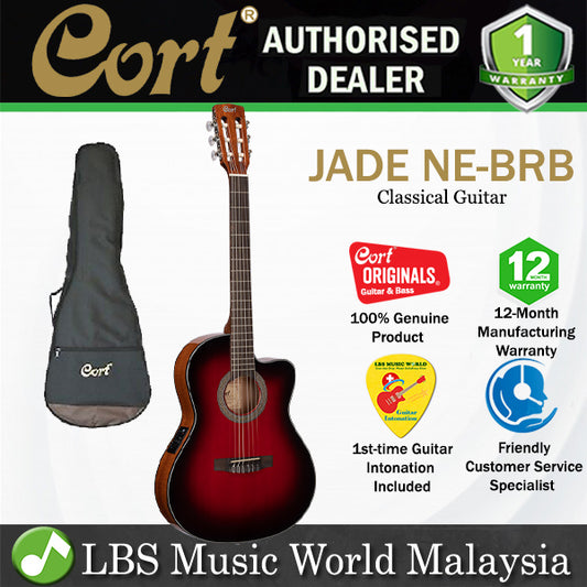 Cort Jade E Nylon Classic Cutaway Spruce Top Classical Guitar With Bag and Pickup - Burgundy Red Burst