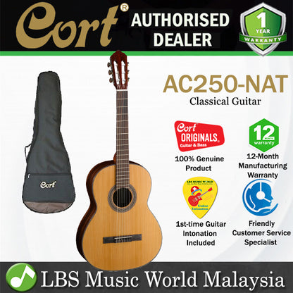 Cort AC250 Solid Cedar Top Classical Guitar With Bag - Natural Glossy (AC 250)
