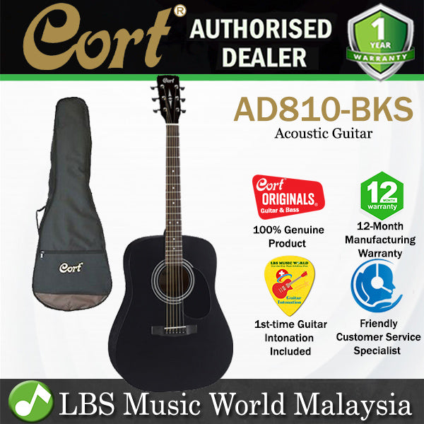 Cort AD810 Dreadnought Spruce Top Acoustic Guitar with Bag - Natural, Black & Sunburst (AD 810)-Black Satin