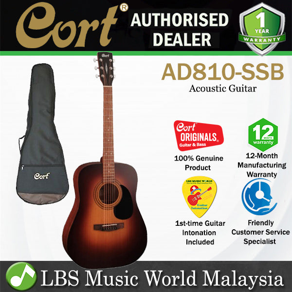 Cort AD810 Dreadnought Spruce Top Acoustic Guitar with Bag - Natural, Black & Sunburst (AD 810)-Satin Sunburst