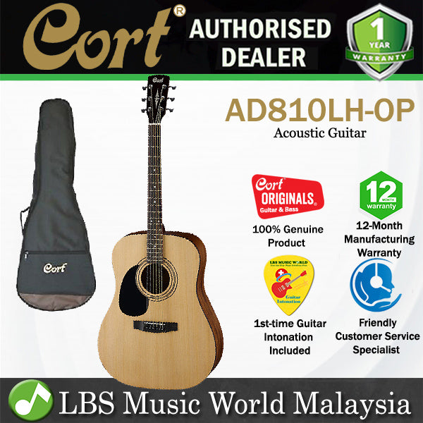 Cort AD810LH Left Handed Dreadnought Spruce Top Acoustic Guitar With Bag - Open Pore (AD810 LH)