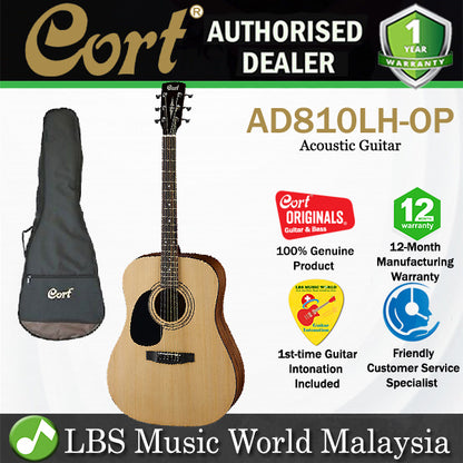 Cort AD810LH Left Handed Dreadnought Spruce Top Acoustic Guitar With Bag - Open Pore (AD810 LH)