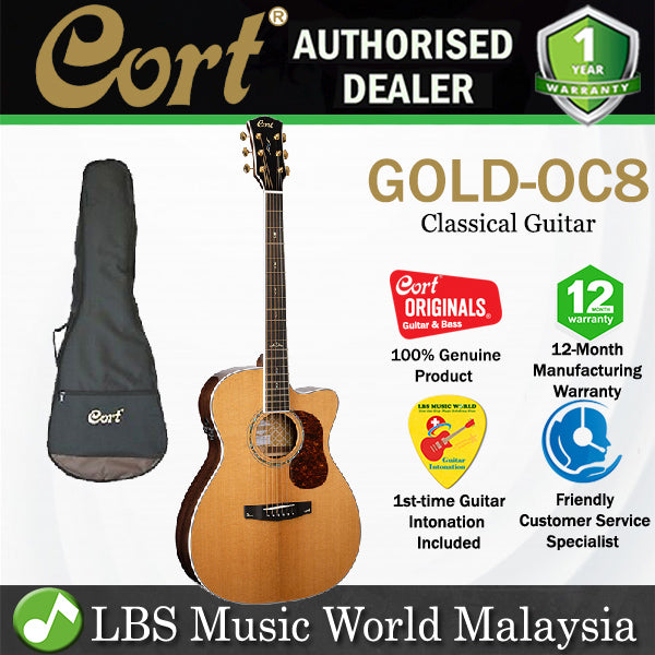 Cort Gold OC8 OM Body Torrefied Full Solid Sitka Spruce Top Classical Guitar With Bag and Pickup - Natural Glossy