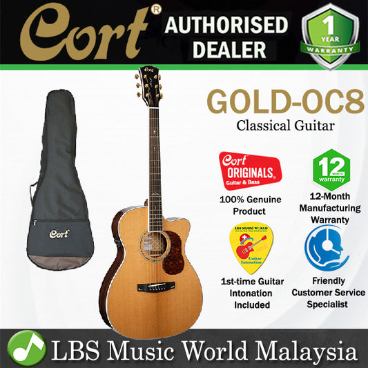 Cort Gold OC8 OM Body Torrefied Full Solid Sitka Spruce Top Classical Guitar With Bag and Pickup - Natural Glossy