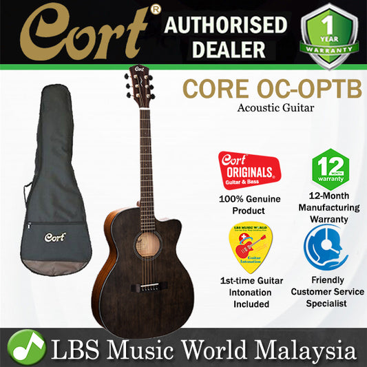 Cort Core OC Spruce OM Cutaway Body Full Solid Sitka Spruce Acoustic Guitar With Bag - Open Pore Trans Black
