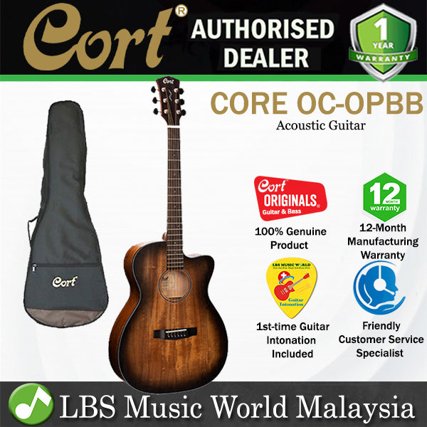 Cort Core OC Mahogany OM Cutaway Body Full Solid Acoustic Guitar With Bag - Open Pore Black Burst