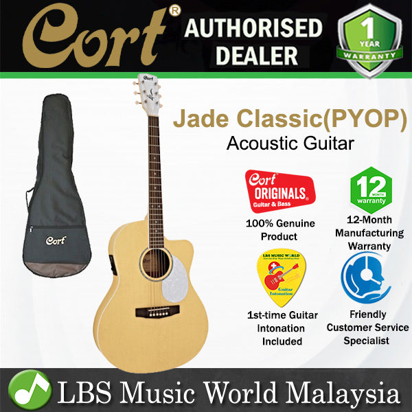 Cort Jade Classic Cutaway Body Mahogany Top Acoustic Guitar With Bag and Pickup - Pastel Yellow Open Pore
