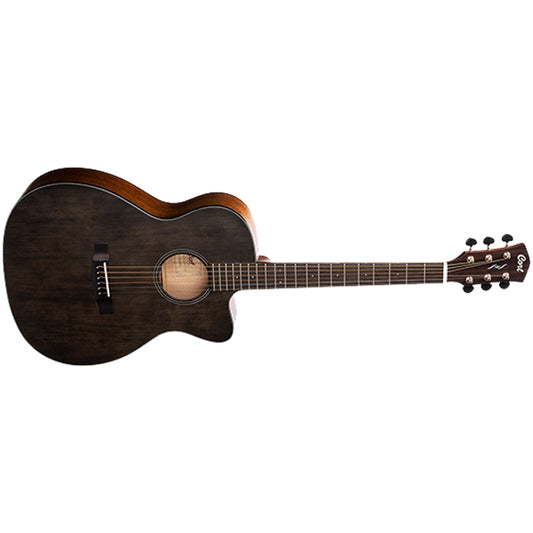 Cort Core OC Spruce OM Cutaway Body Full Solid Sitka Spruce Acoustic Guitar With Bag - Open Pore Trans Black