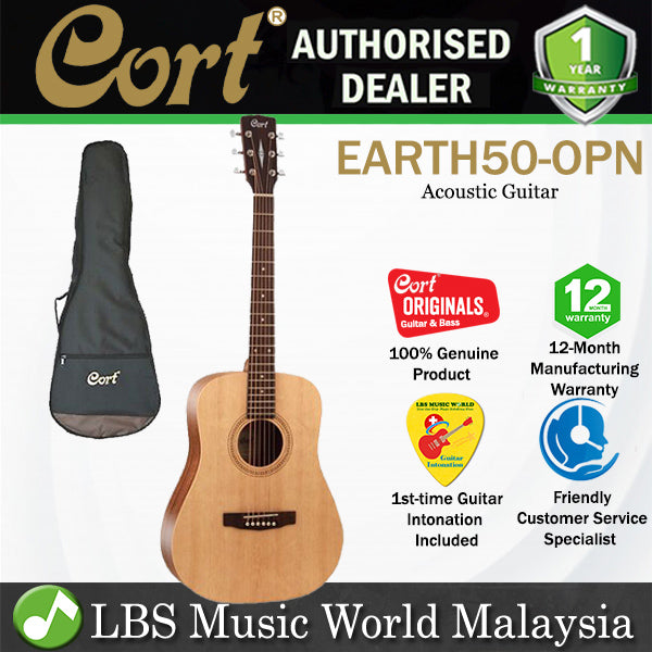 Cort Earth 50 7/8 Dreadnought Body Solid Spruce Top Acoustic Guitar With Bag - Open Pore Natural
