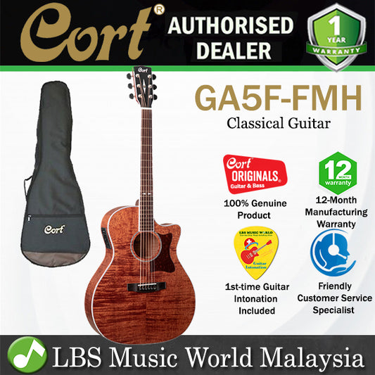 Cort GA5F Grand Auditorium Body Full Solid Flamed Mahogany Acoustic Electric Guitar With Bag - Open Pore (GA5 F)