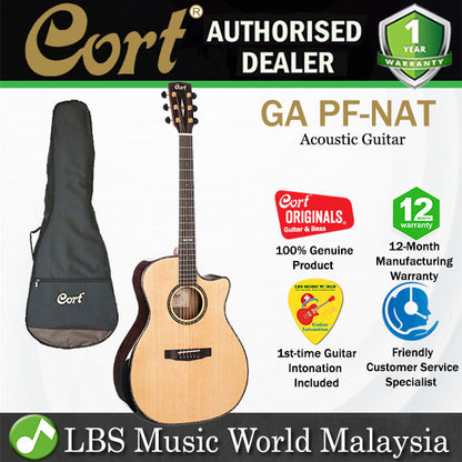 Cort GA PF Bevel Grand Auditorium Body Solid Sitka Spruce Top Acoustic Guitar With Bag - Natural Glossy