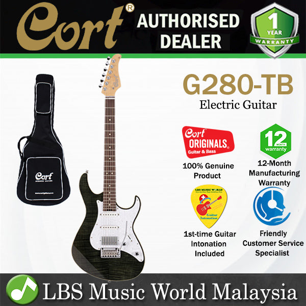 Cort G280 Select Alder Body Rosewood Fretboard Electric Guitar with Bag - Trans Black (G 280 TB)