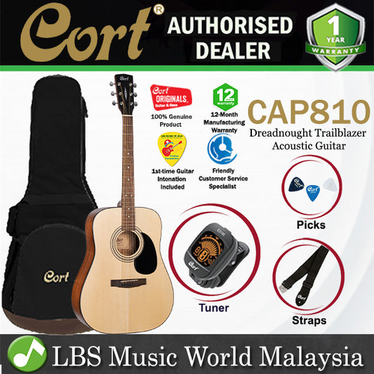 Cort CAP810 Dreadnought Trailblazer Acoustic Guitar Starter Pack With AD810, Tuner, Picks, And Strap