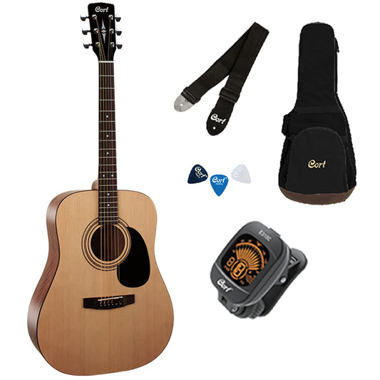 Cort CAP810 Dreadnought Trailblazer Acoustic Guitar Starter Pack With AD810, Tuner, Picks, And Strap