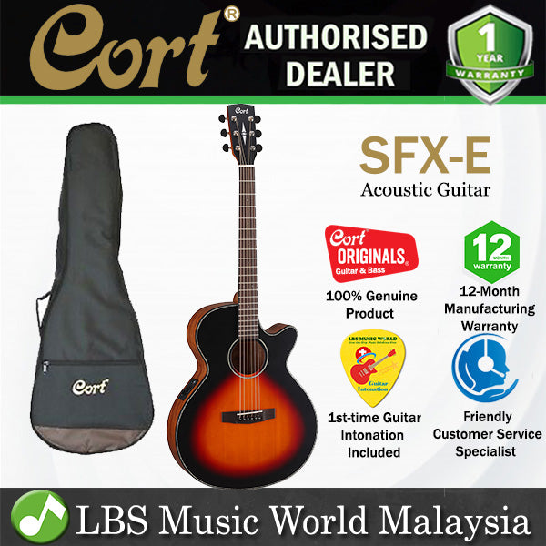 Cort SFX-E Slim Body Depth Solid Spruce Top Acoustic Guitar with Pickup 3 Tone Satin Sunburst (SFXE SFX E)