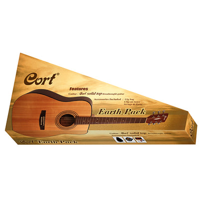 Cort Earth Pack Solid Spruce Top Dreadnought Acoustic Guitar With Earth 60, Tuner, Strap, Pick, And Gig Bag