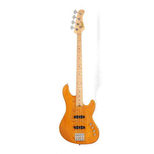 Cort GB74JJ 4 String Double Cutaway Bolt On Swamp Ash Electric Bass Guitar Amber (GB74 JJ)