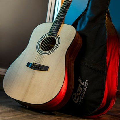 Cort Earth Pack Solid Spruce Top Dreadnought Acoustic Guitar With Earth 60, Tuner, Strap, Pick, And Gig Bag