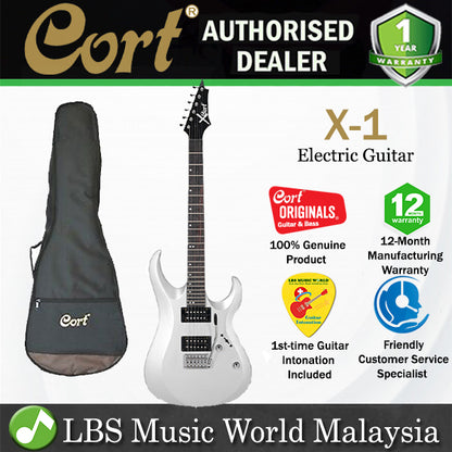 [Discontinued] Cort X-1 Double Cutaway Bolt On Powersound HH Pickup White Electric Guitar (X1 X 1)