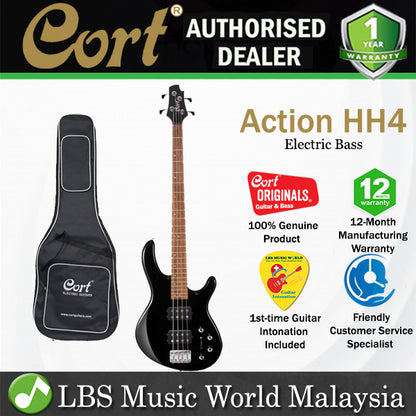 Cort Action HH4 4 String Double Cutaway Bolt On Meranti Black Electric Bass Guitar