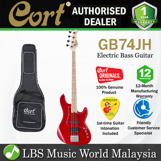 Cort GB74JH 4 String Double Cutaway Bolt On Swamp Ash Electric Bass Guitar Trans Red (GB74 JH)