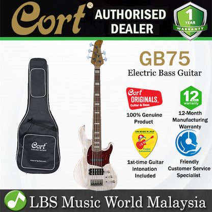 Cort GB75 5 String Double Cutaway Bolt On Swamp Ash Electric Bass Guitar White Blonde (GB 75)