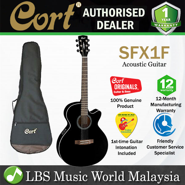 Cort SFX1F Slim Body Depth Solid Spruce Top Acoustic Guitar with Pickup Black (SFX 1F)