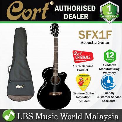 Cort SFX1F Slim Body Depth Solid Spruce Top Acoustic Guitar with Pickup Black (SFX 1F)