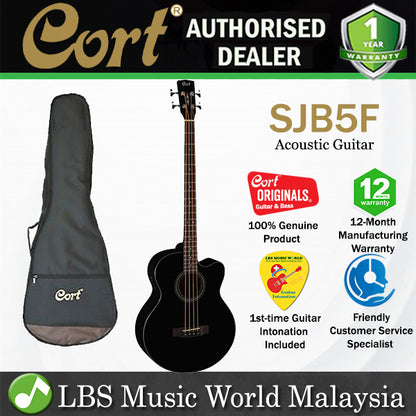 Cort SJB5F Acoustic Bass Deep Body Depth Solid Spruce Top Acoustic Bass Guitar with Pickup Black  (SJB 5F)