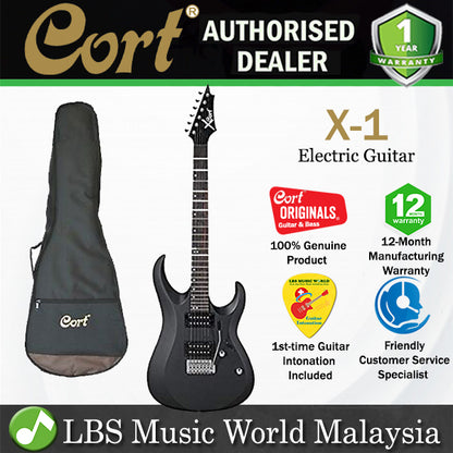 [Discontinued] Cort X-1 Double Cutaway Bolt On Powersound HH Pickup Black Satin Electric Guitar (X1 X 1)