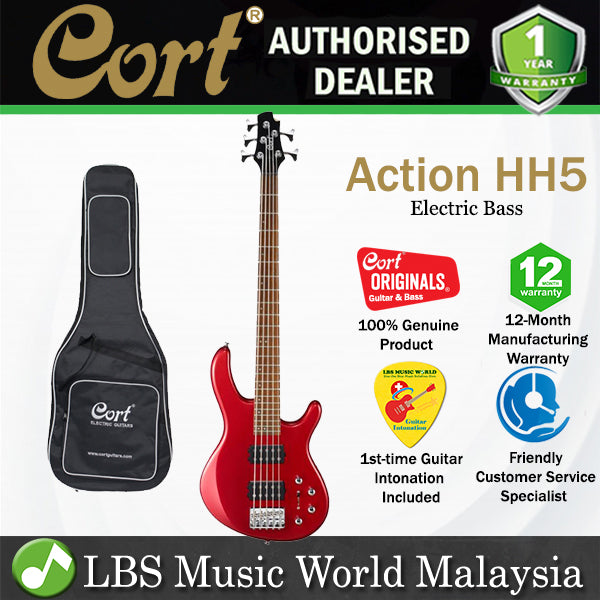 Cort Action HH5 5 String Double Cutaway Bolt On Meranti Die Cast Bloody Red Electric Bass Guitar