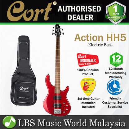 Cort Action HH5 5 String Double Cutaway Bolt On Meranti Die Cast Bloody Red Electric Bass Guitar